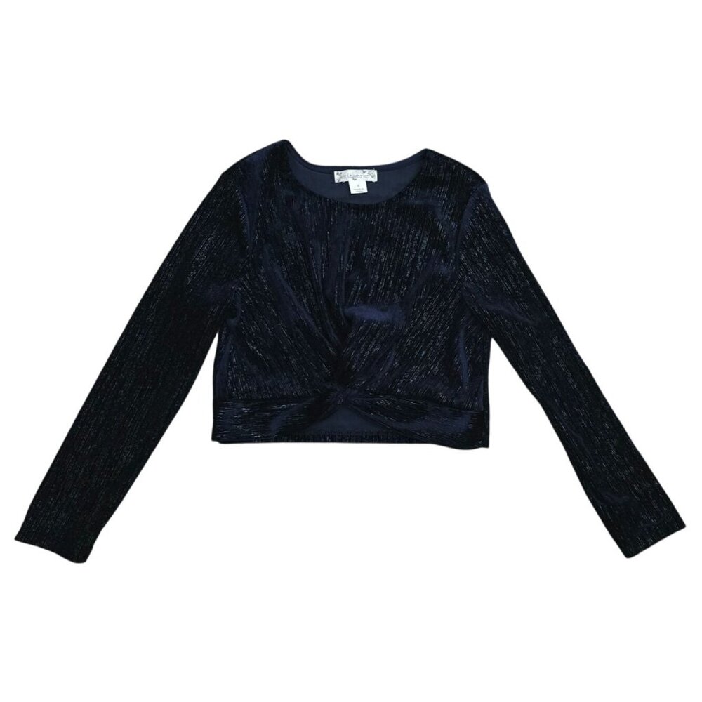 Knitworks Girls Navy Blue Long Sleeve Velvet Twist Front Top Size 8